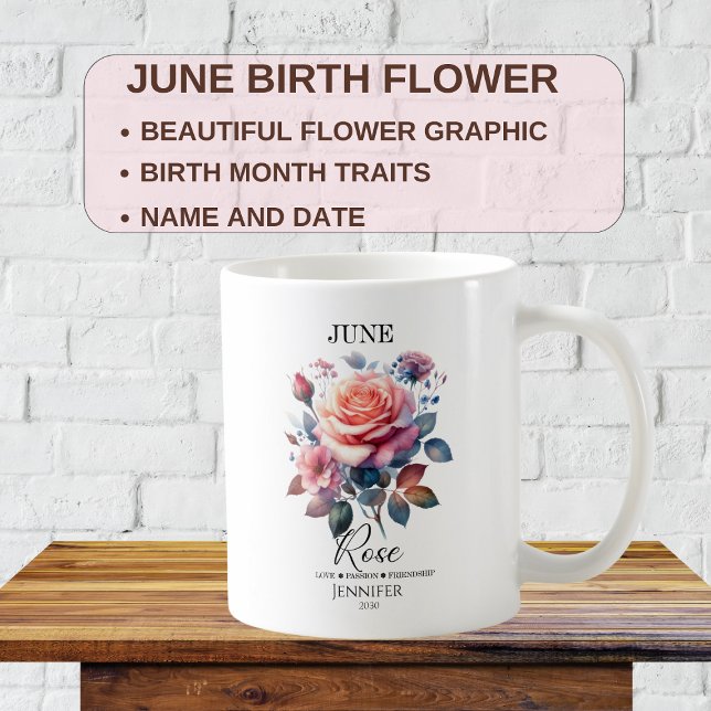 Customisable June Birthday Rose Flower   Coffee Mug (Creator Uploaded)