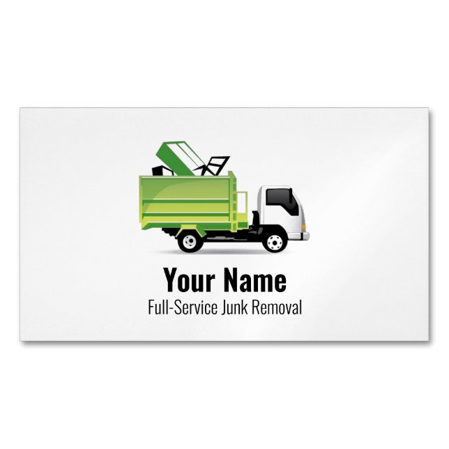 Customisable junk waste removal company magnetic business card (Front)