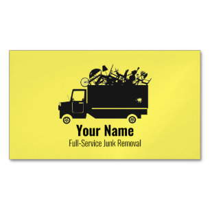 Customisable junk waste removal company yellow magnetic business card