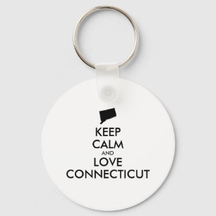 Customisable KEEP CALM and LOVE CONNECTICUT Key Ring