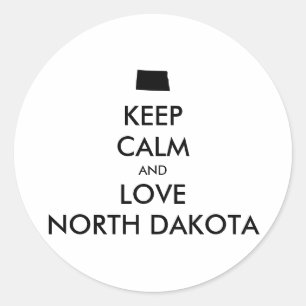 Customisable KEEP CALM and LOVE NORTH DAKOTA Classic Round Sticker