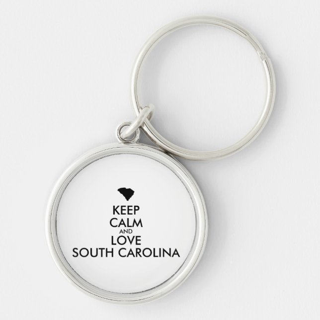 Customisable KEEP CALM and LOVE SOUTH CAROLINA Key Ring (Front)