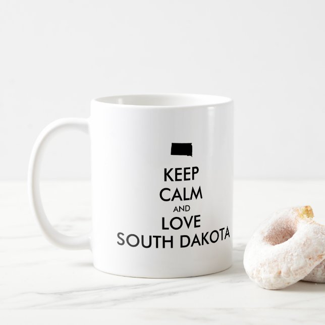 Customisable KEEP CALM and LOVE SOUTH DAKOTA Coffee Mug (With Donut)