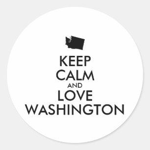 Customisable KEEP CALM and LOVE WASHINGTON Classic Round Sticker
