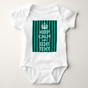 Customisable Keep Calm Your Text Turquoise Stripes Baby Bodysuit