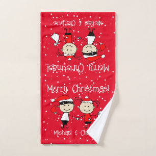 Customisable Kids and Adult Couples Christmas Hand Hand Towel