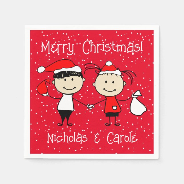 Customisable Kids and Adult Couples Christmas Napkin (Front)