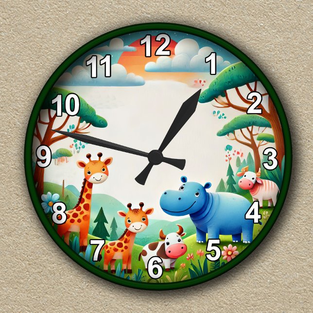 Customisable Kid's  Animal  Safari Round Clock (Creator Uploaded)