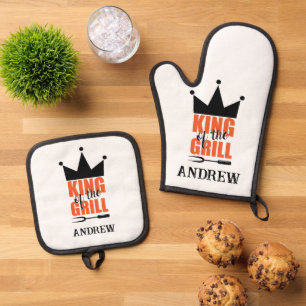 Customisable King of the Grill Father's Day Dad Oven Mitt & Pot Holder Set