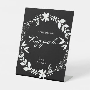 Customisable Kippah Wedding Sign, White & Black Pe Pedestal Sign