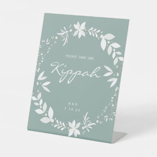 Customisable Kippah Wedding Sign, White & Green Pe Pedestal Sign