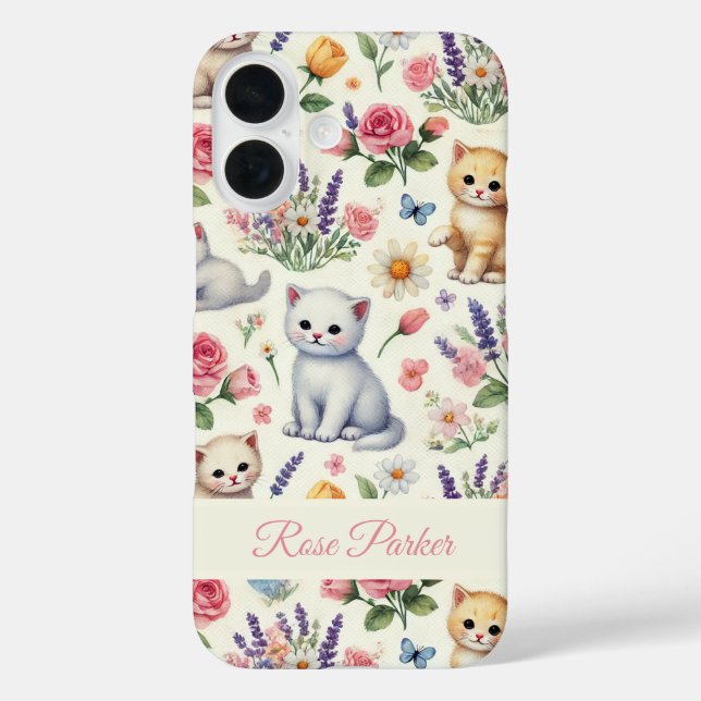 Customisable Kitten and Floral Phone Case (Back)
