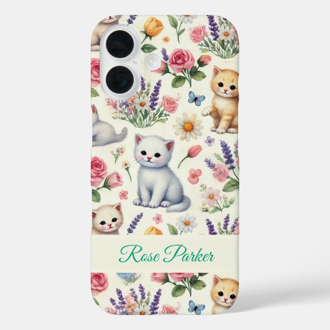 Customisable Kitten and Floral Phone Case (Back)