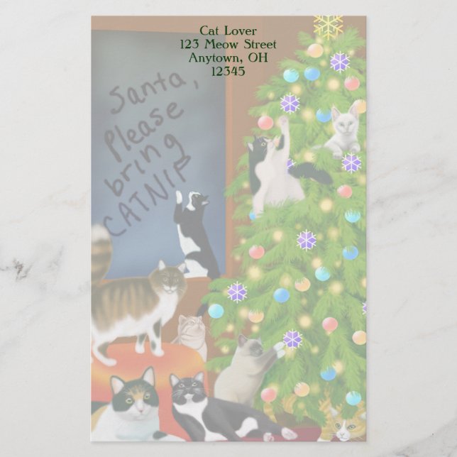 Customisable Kitty Cat Christmas Stationery (Front)
