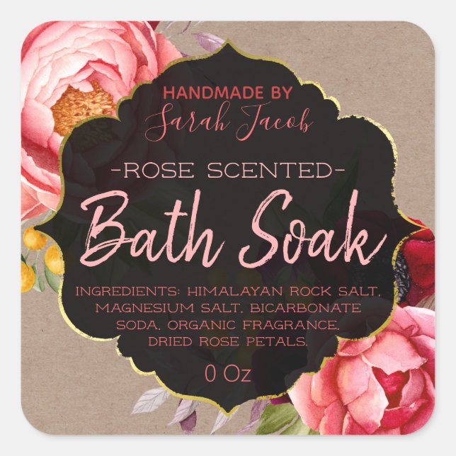 Customisable Kraft Floral Bath Soak Label (Front)
