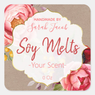 Customisable Kraft Floral Soy Melt Label Label