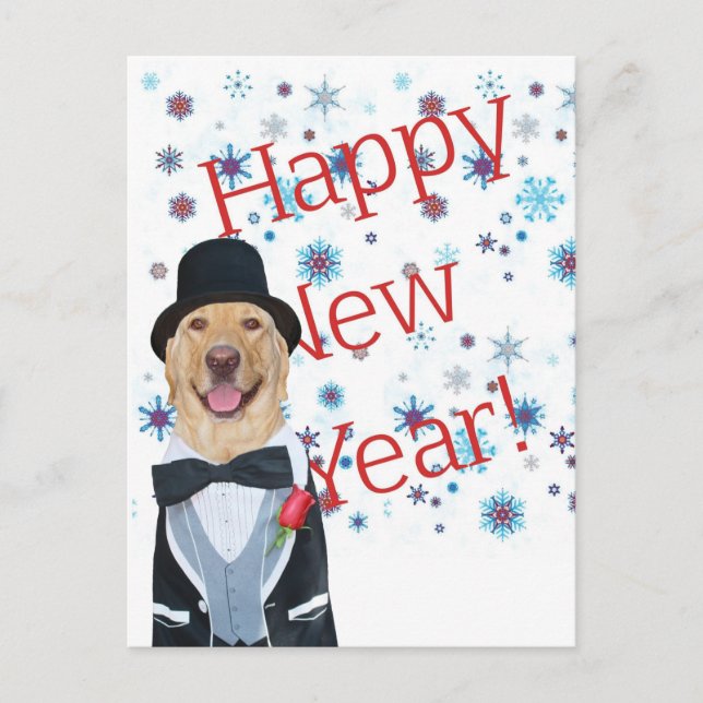 Customisable Lab in Tux New Years Postcard (Front)