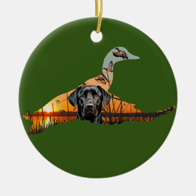 Customisable Labrador Retriever Ornament, Duck Ceramic Tree Decoration (Front)