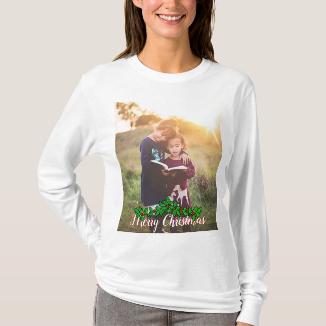 Customisable Large Photo And Text Merry Christmas T-Shirt (Front)