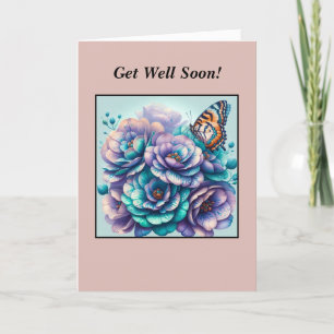 Customisable Lavender Turquoise Flowers Butterfly Thank You Card