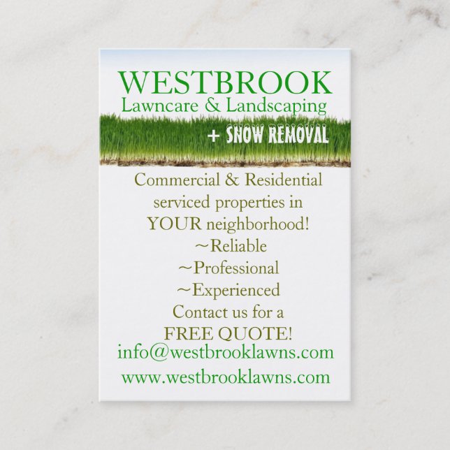 Customisable Lawncare & Landscaping Business Card (Front)