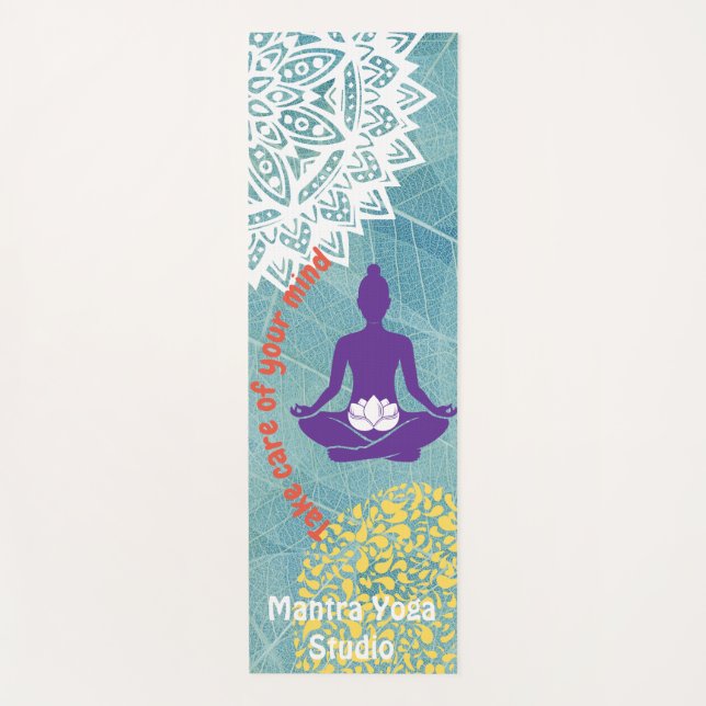 Customisable leaf background and chakra and pose yoga mat (Front)