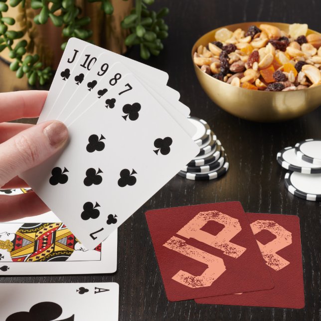 Customisable Leather Look Distressed Text Monogram Playing Cards (In Situ)