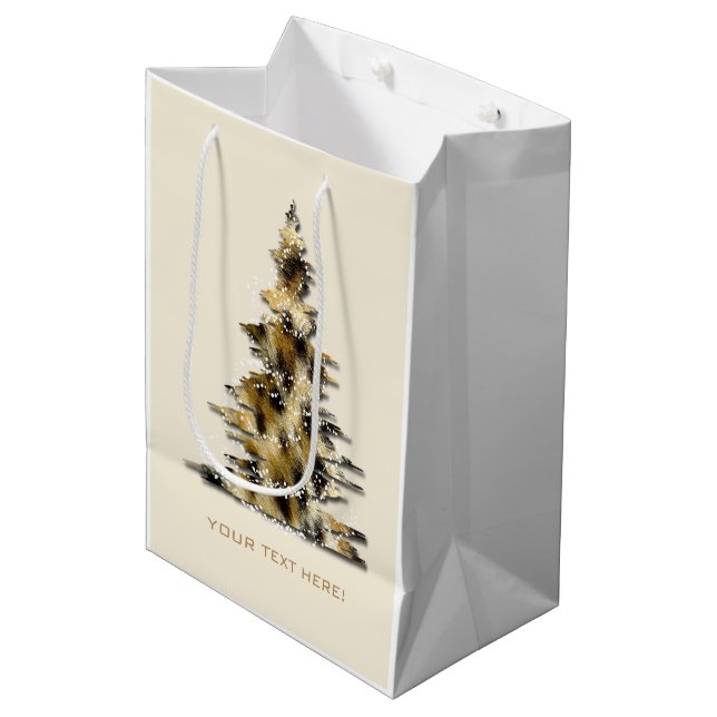 Customisable Leopard Print Christmas Tree Gift Bag (Front Angled)