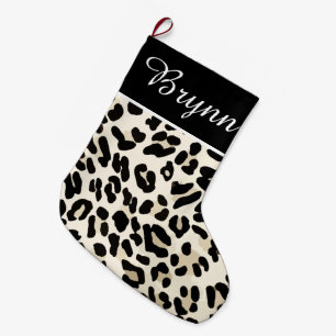 Customisable Leopard Print Holiday Decor Large Christmas Stocking