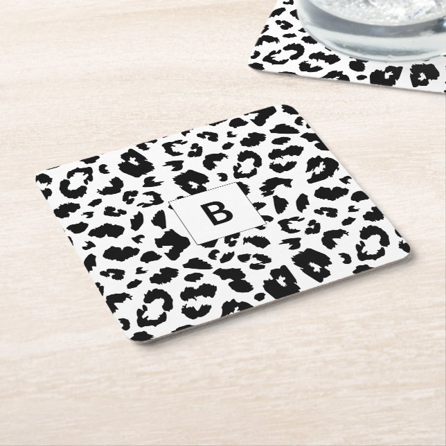 Customisable leopard print square paper coaster (Angled)