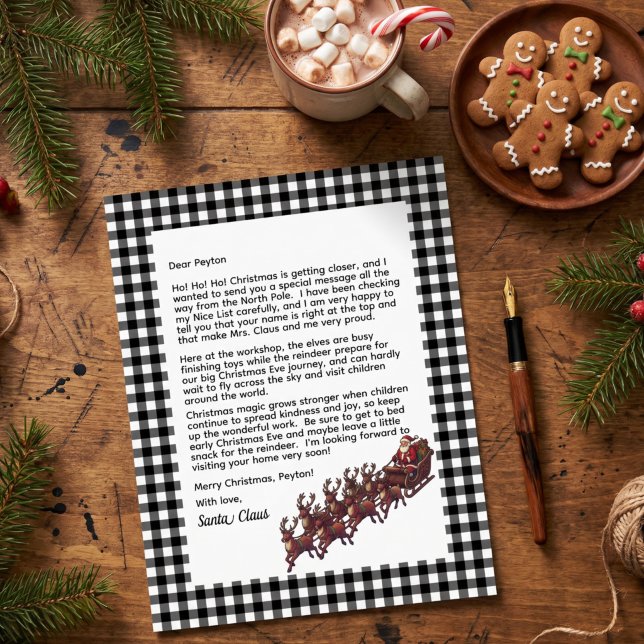 Customisable Letter From Santa Black & White Plaid (Creator Uploaded)