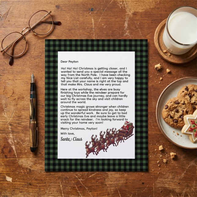 Customisable Letter From Santa Green & Black Plaid (Creator Uploaded)