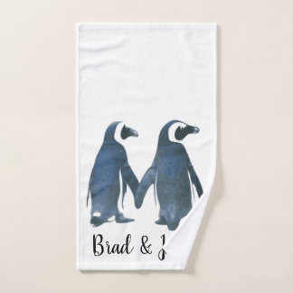 Customisable LGBTQ Gay Penguins in Love Hand Towel