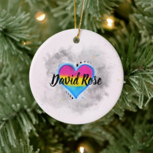 Customisable LGBTQ Pansexual Pride Heart Flag Ceramic Tree Decoration