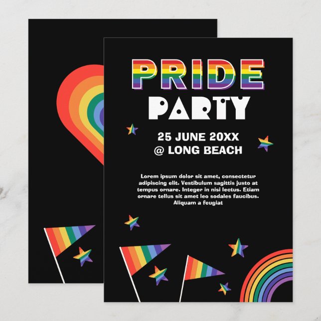 Customisable LGBTQIA+ Pride Party Invitation (Front/Back)