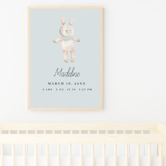 Customisable Light Blue Pink Bunny Nursery Poster (Creator Uploaded)