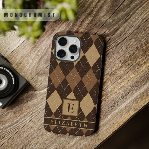 Customisable Light Dark Chocolate Brown Argyle iPhone 15 Pro Max Case