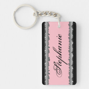 Customisable light pink black shredded keychain