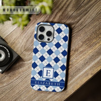 Customisable Light White Dark Blue Argyle Pattern