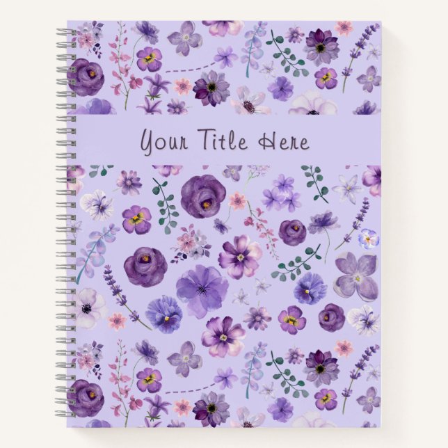 Customisable Lilac Floral Pattern Botanical Notebook (Front)