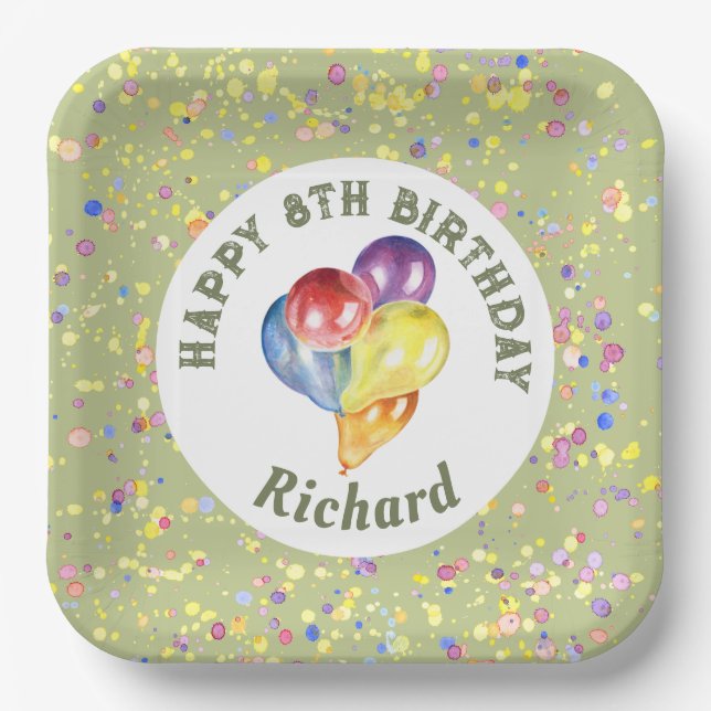 Customisable Lime Cream Confetti Birthday Balloon Paper Plate (Front)