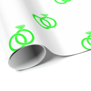 Customisable Lime Green Wedding Rings on White Wrapping Paper