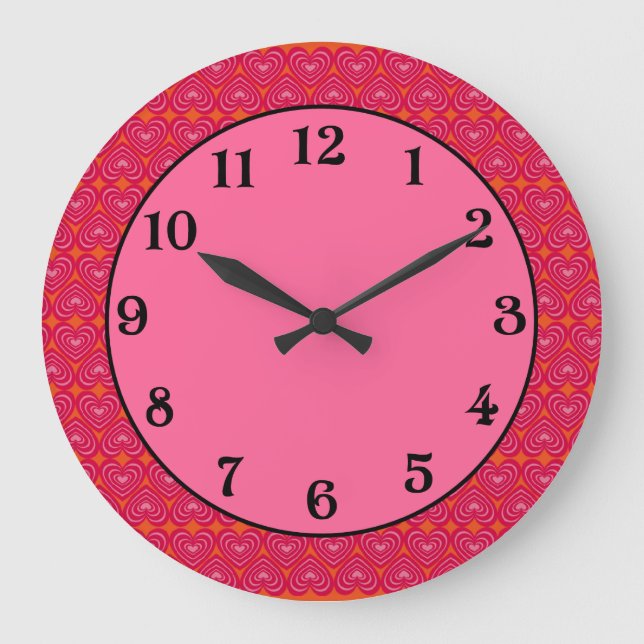 Customisable Lined Hearts Large Clock (Front)