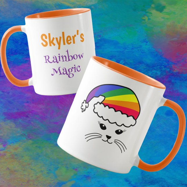 Customisable Little Cat Rainbow Santa  Mug (Creator Uploaded)