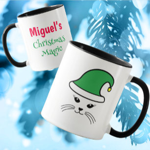 Customisable Little Cat Santa Elf  Mug