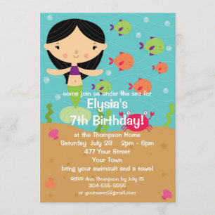 Customisable Little Girl Mermaid Birthday Party Invitation