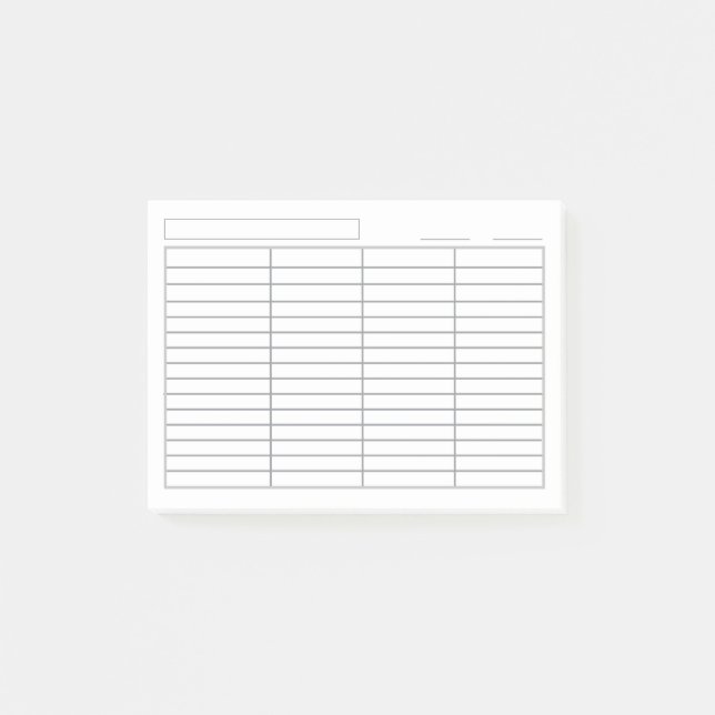 Customisable Log 4 Column Multipurpose Record Log  Post-it Notes (Front)