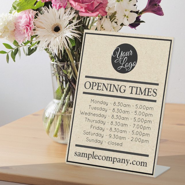 Customisable Logo And Text Business Opening Hours  Pedestal Sign (Creator Uploaded)