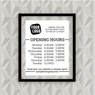Customisable Logo And Text Business Opening Hours Poster