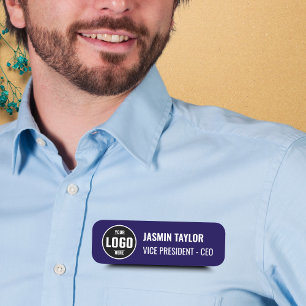 Customisable Logo & Job Title Modern Minimalist Name Tag